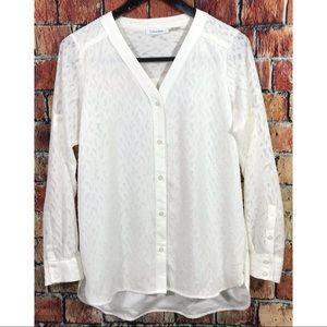 Calvin Klein Ivory Long Sleeve Textured Blouse